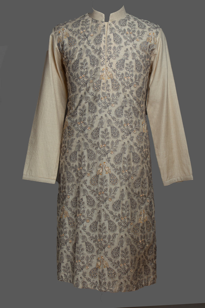 Beige Moonga Silk Kurta Set