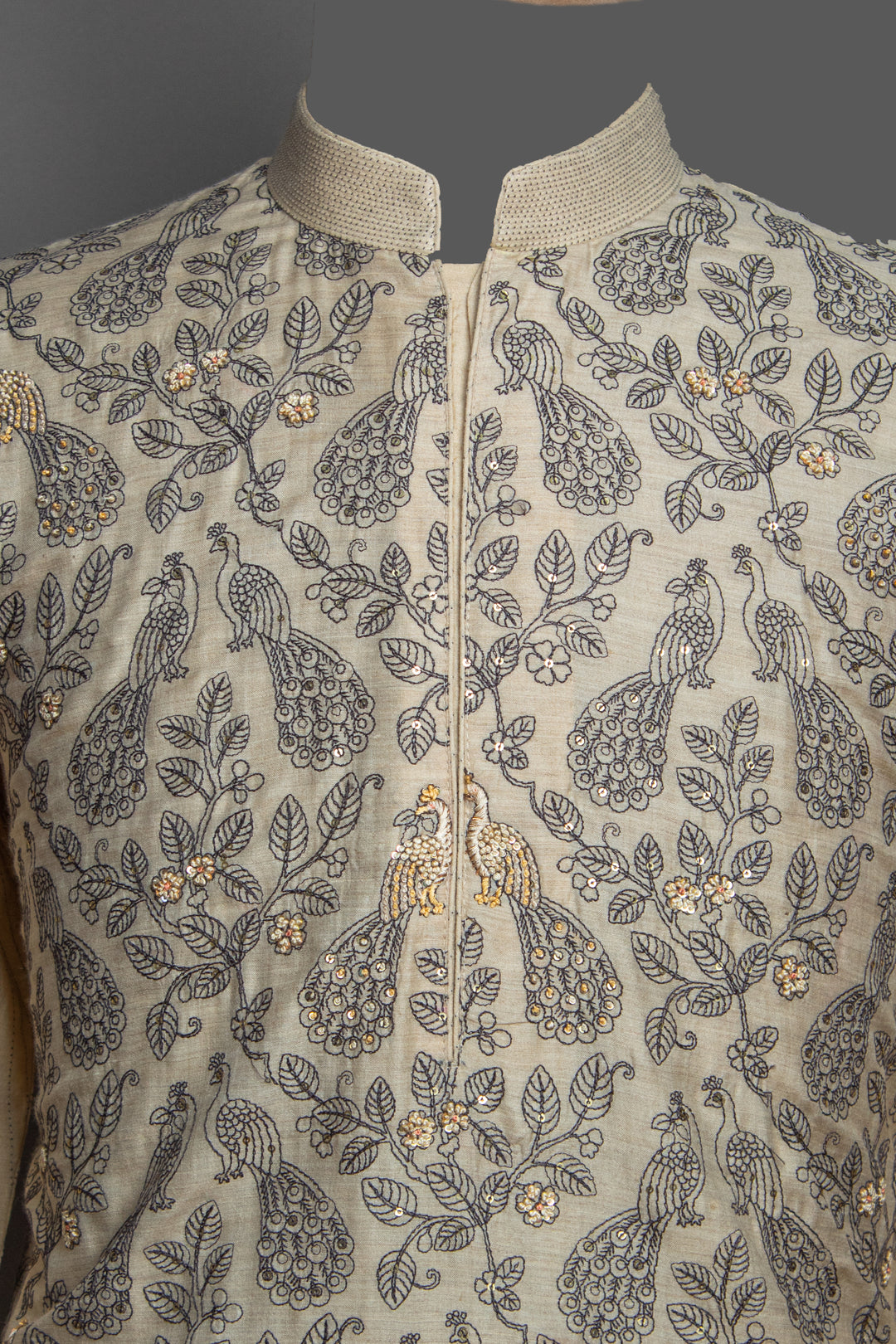 Beige Moonga Silk Kurta Set