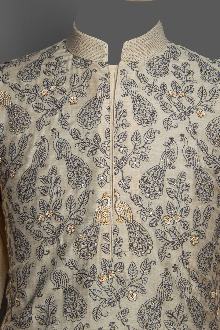 Beige Moonga Silk Kurta Set