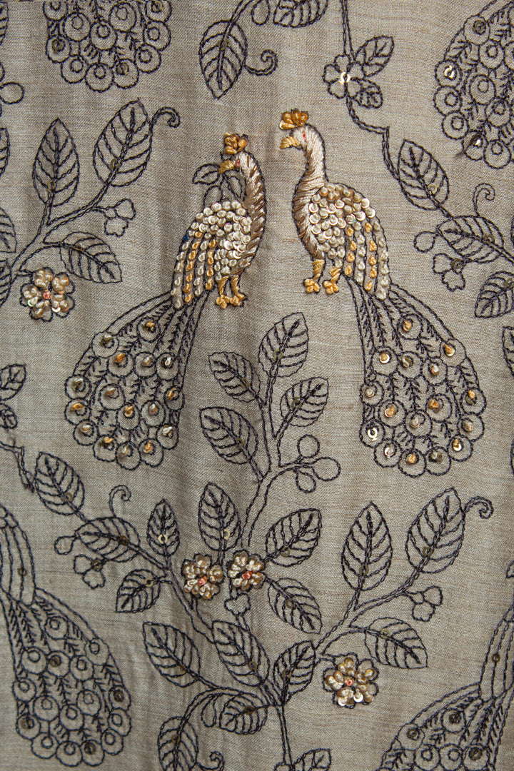 Beige Moonga Silk Kurta Set