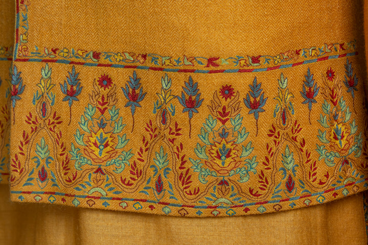 Men’s Yellow Moonga Pashmina Bundi with Kashmiri Embroidery
