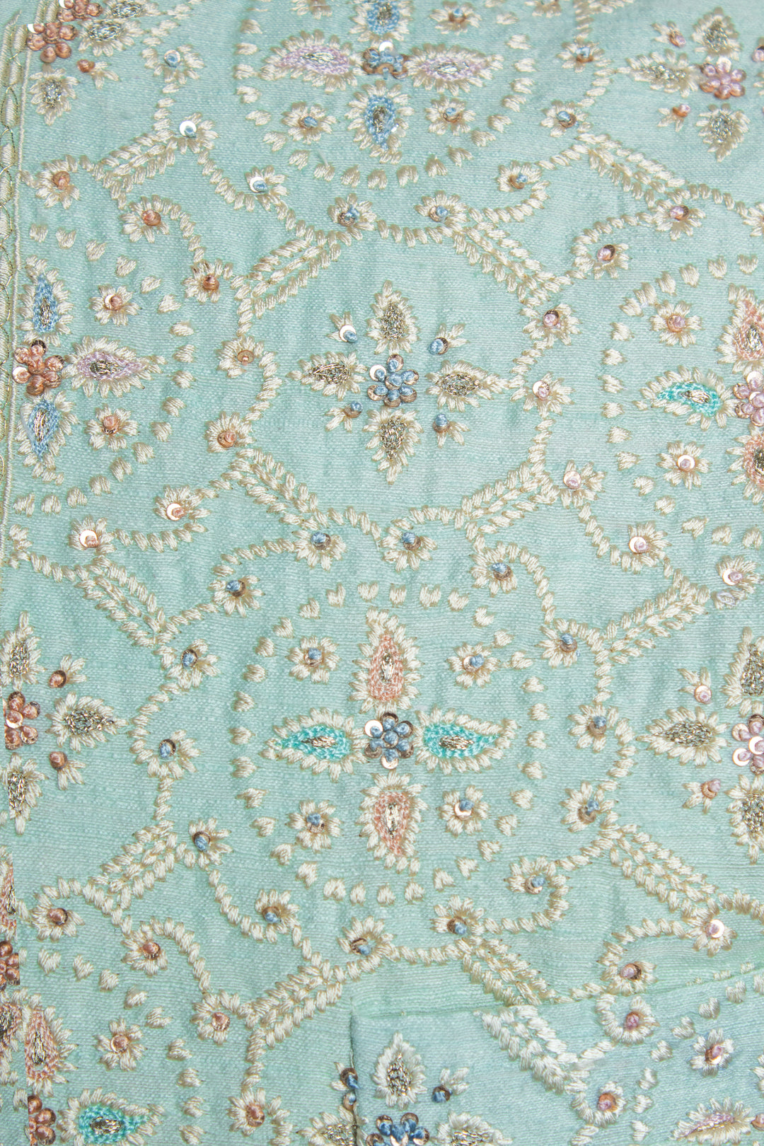 Aqua Embroidered Bundi with Off-White Pintuck Silk Kurta Set
