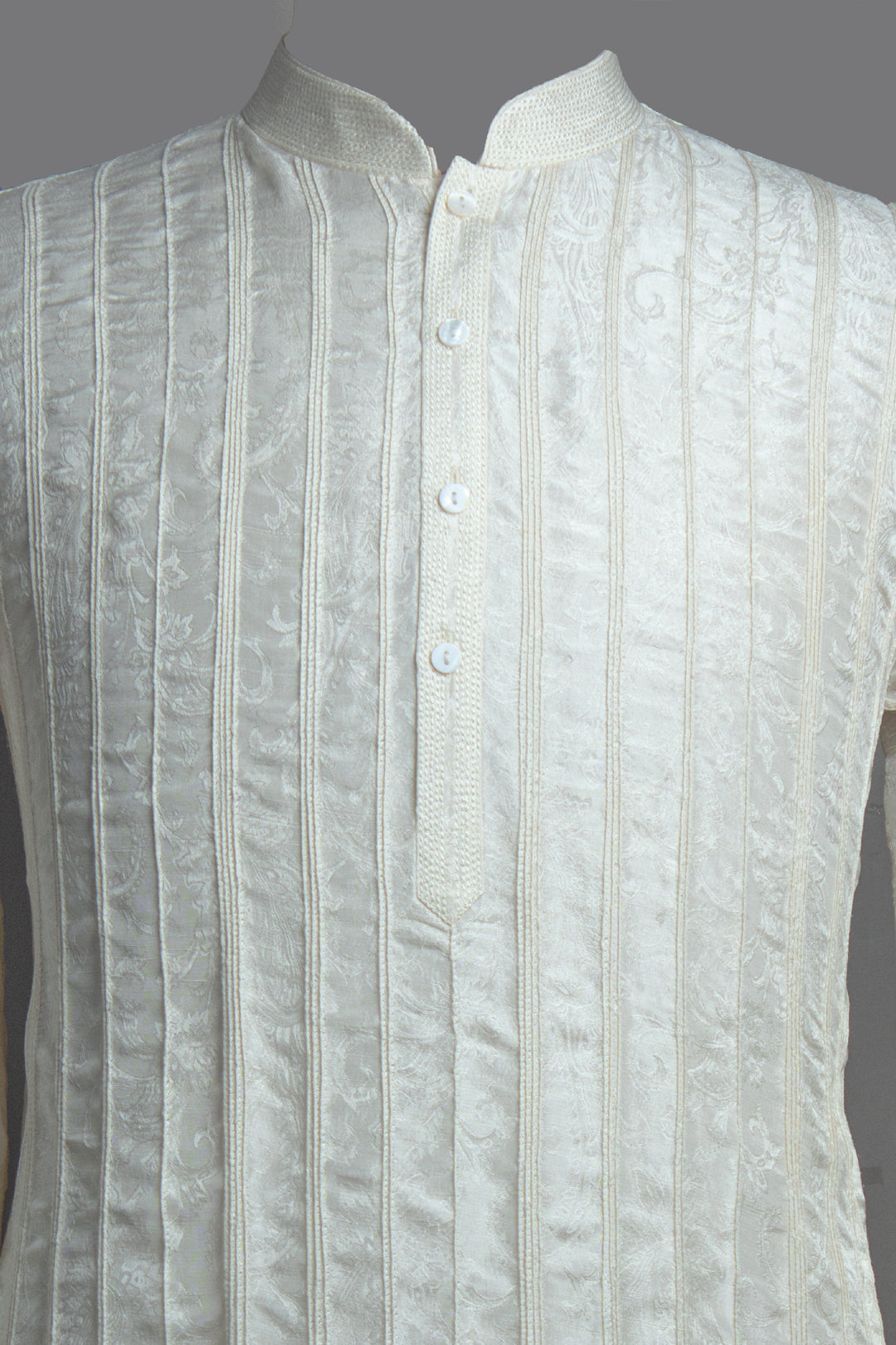 Aqua Embroidered Bundi with Off-White Pintuck Silk Kurta Set