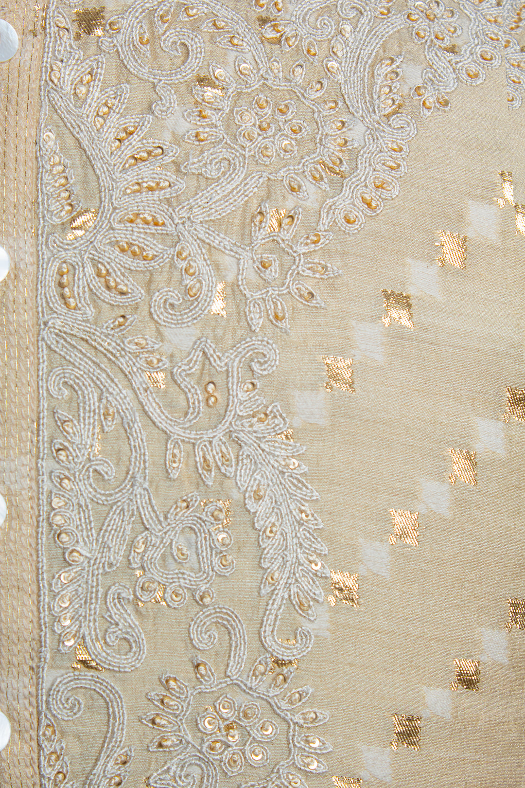 Beige Banarasi Silk Kurta Set with Dori & Hand Embroidery