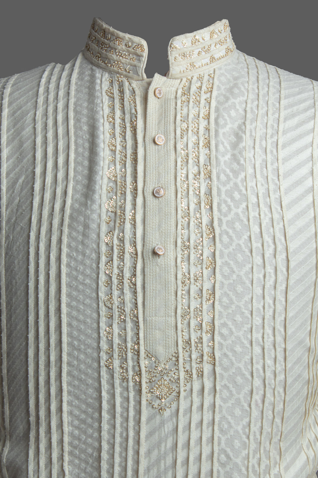 Off-White Banarasi Silk Kurta Set with Hand Embroidery