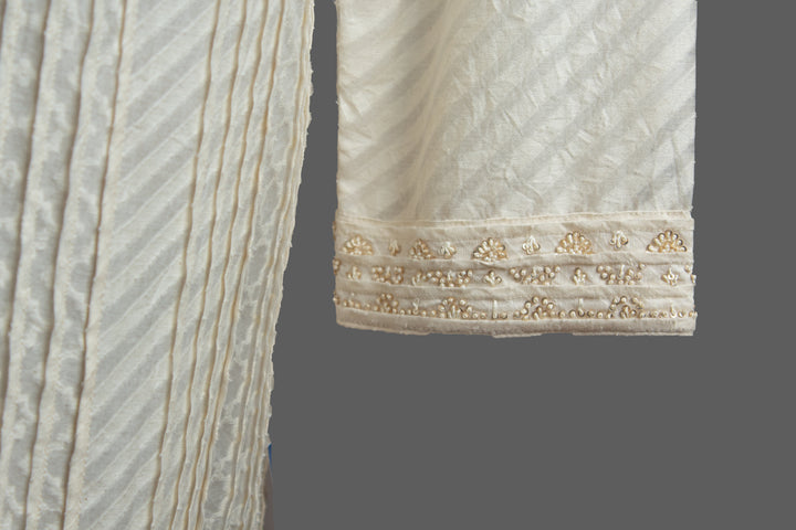 Off-White Banarasi Silk Kurta Set with Hand Embroidery
