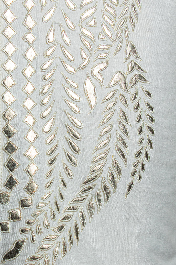 Cream Cotton-Silk Kurta Set with Leather Patch Embroidery