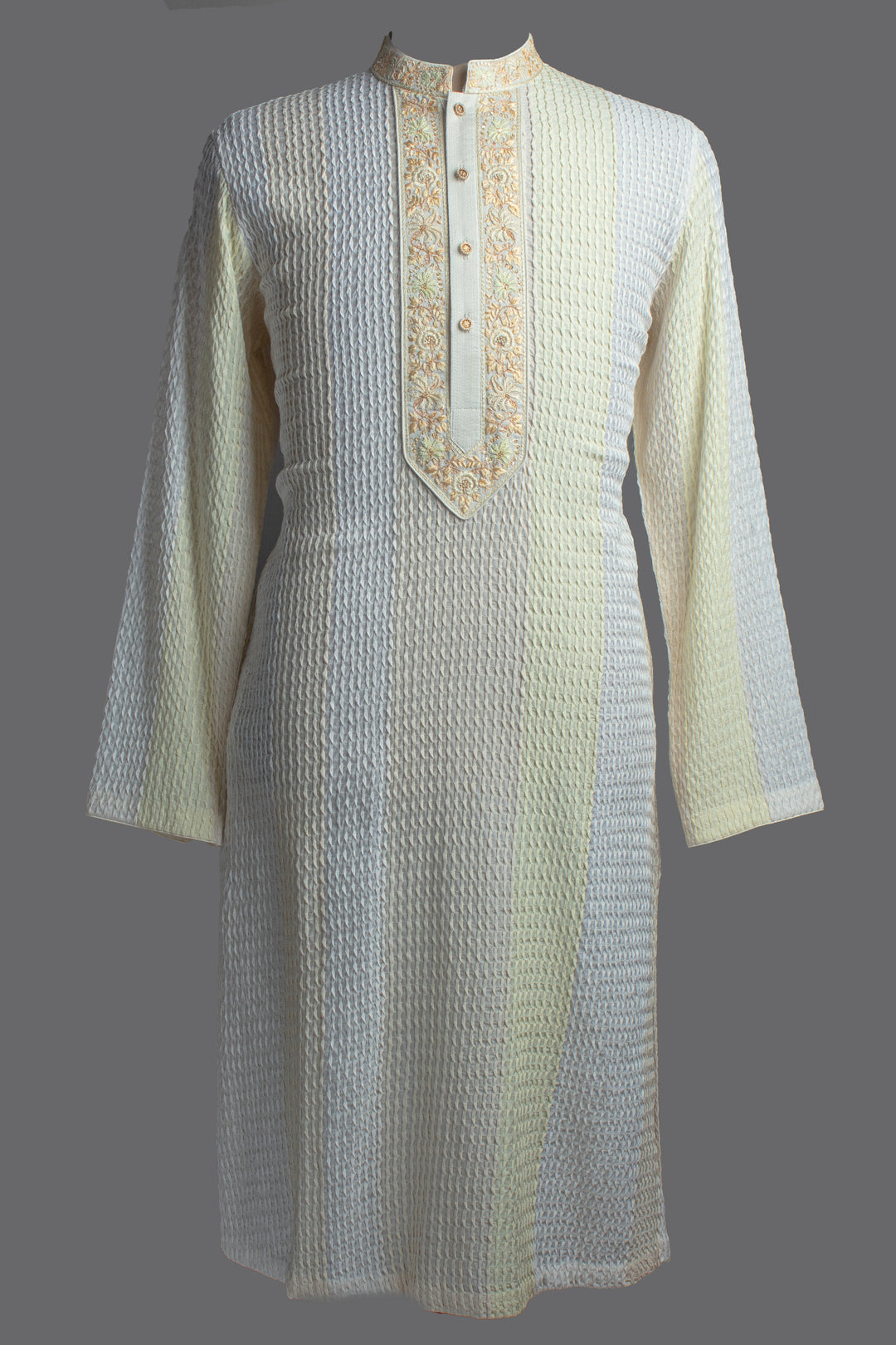 Cream Cotton-Silk Kurta Set with Hand & Machine Embroidery