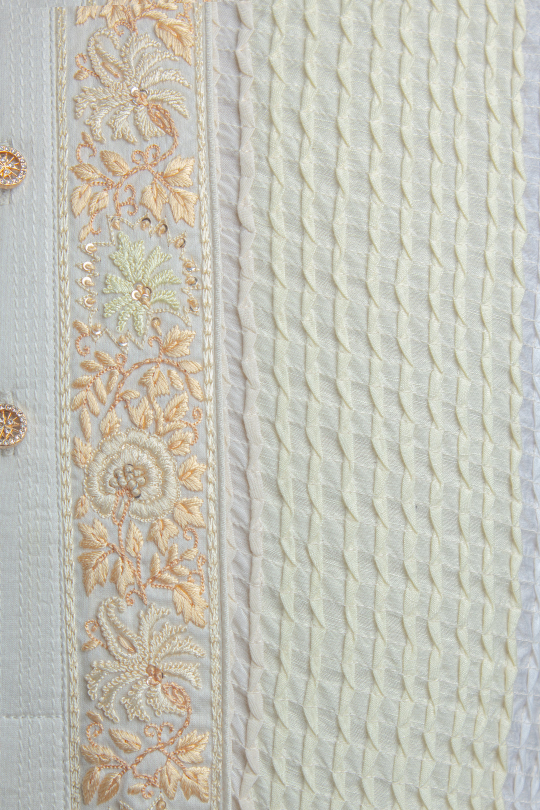 Cream Cotton-Silk Kurta Set with Hand & Machine Embroidery