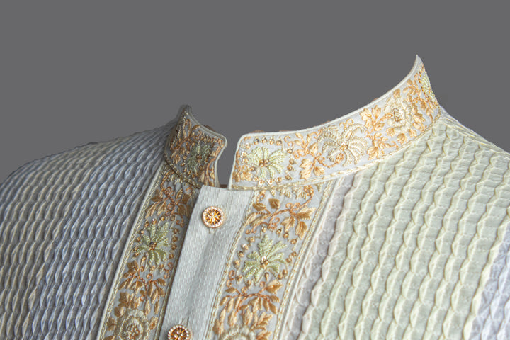 Cream Cotton-Silk Kurta Set with Hand & Machine Embroidery