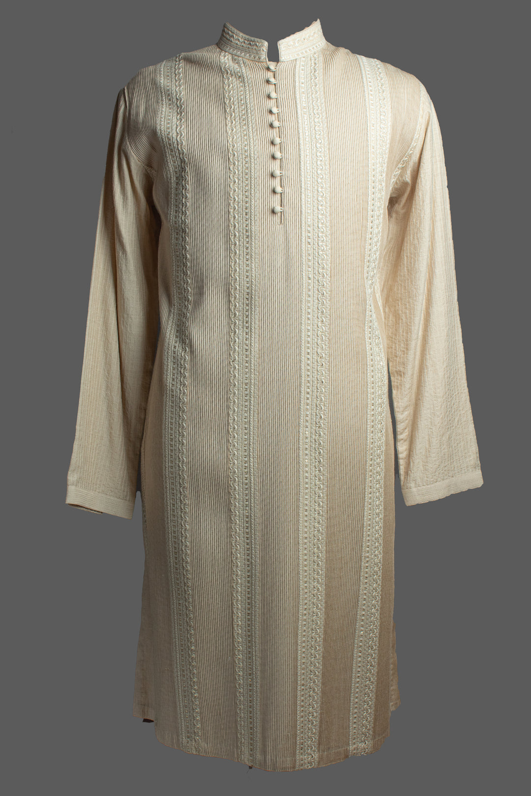 Beige Moonga Silk Kurta Set with Pintuck Detailing & Embroidery