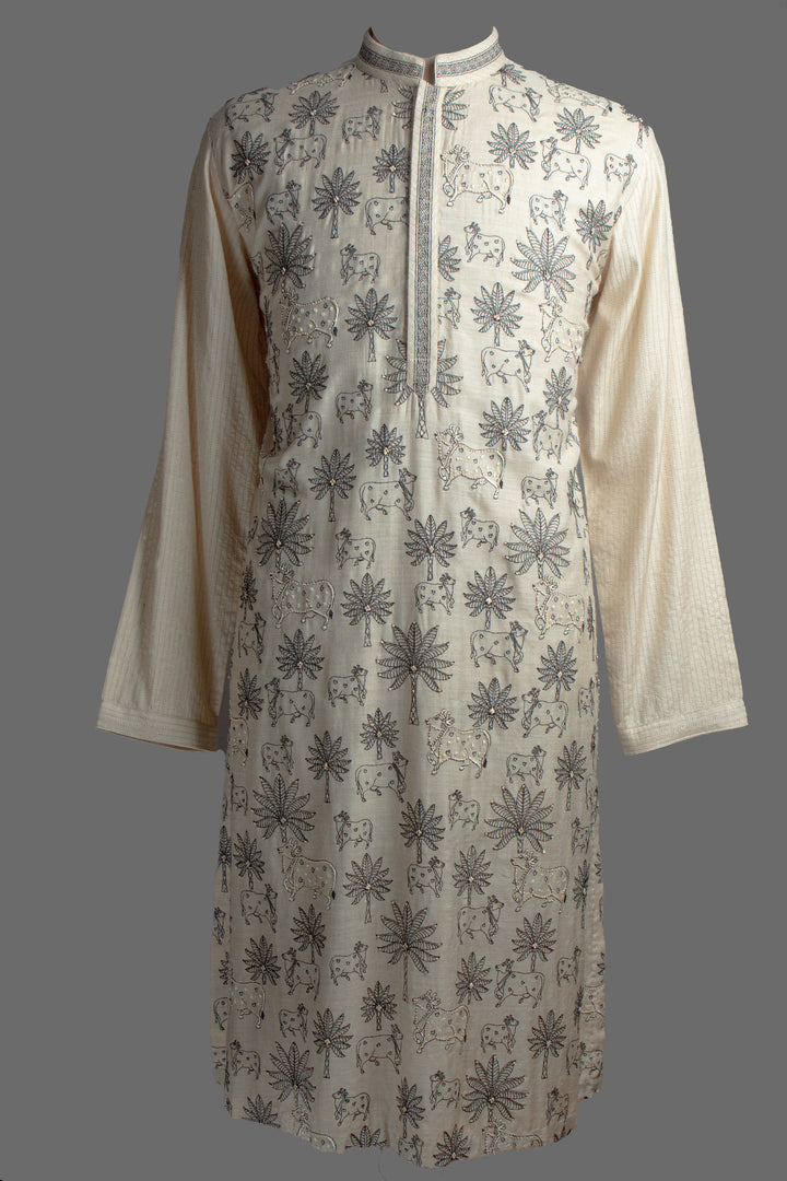 Beige Moonga Silk Kurta
