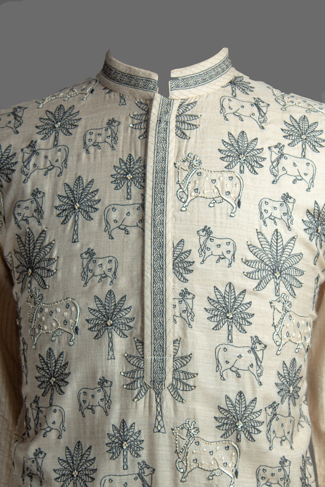 Beige Moonga Silk Kurta