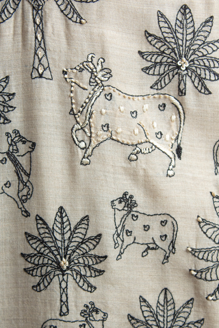Beige Moonga Silk Kurta