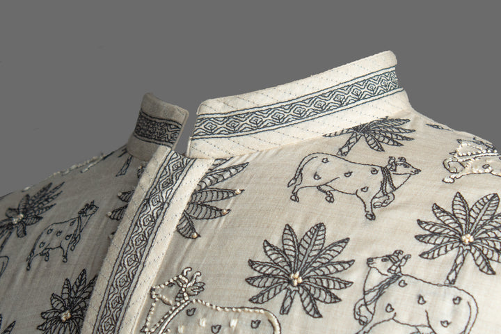 Beige Moonga Silk Kurta