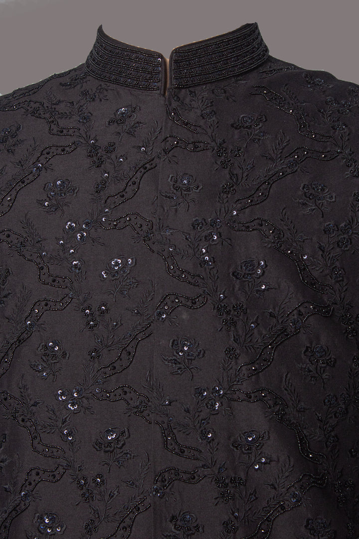 Black Cotton Silk Embroidered Bundi for Men | Designer Nehru Jacket | Festive & Wedding Wear
