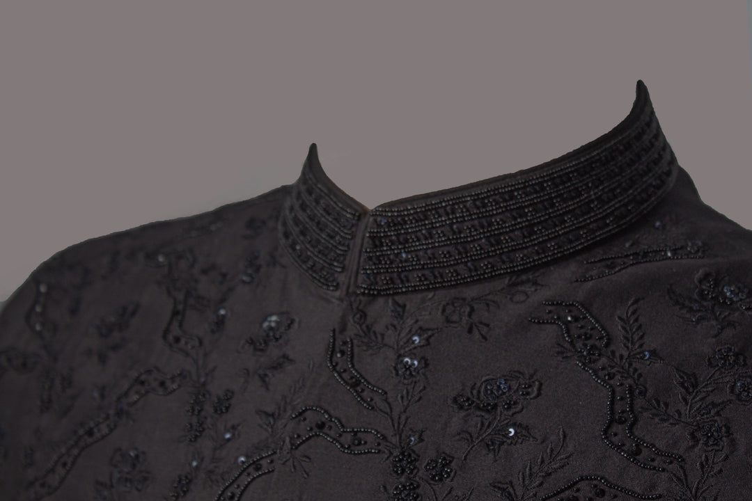 Black Cotton Silk Embroidered Bundi for Men | Designer Nehru Jacket | Festive & Wedding Wear