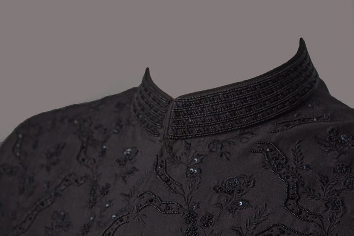 Black Cotton Silk Embroidered Bundi for Men | Designer Nehru Jacket | Festive & Wedding Wear