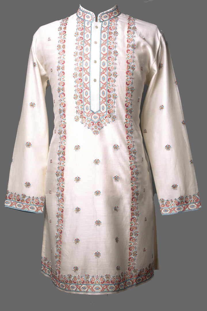 Off-White Chanderi Kurta for Men | Machine Embroidered Designer Kurta | Premium Festive &amp; Wedding Wear