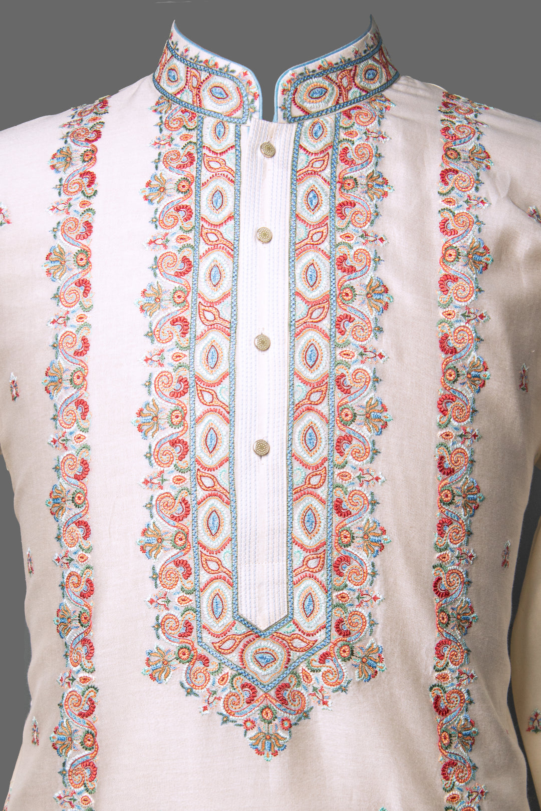Off-White Chanderi Kurta for Men | Machine Embroidered Designer Kurta | Premium Festive &amp; Wedding Wear
