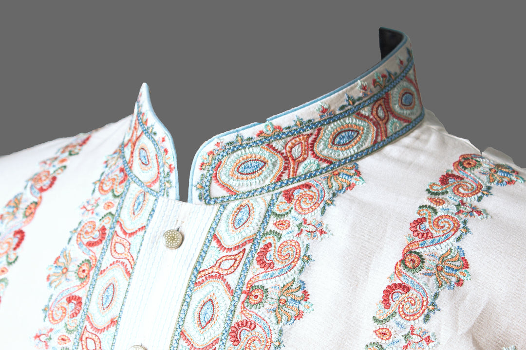 Off-White Chanderi Kurta for Men | Machine Embroidered Designer Kurta | Premium Festive &amp; Wedding Wear