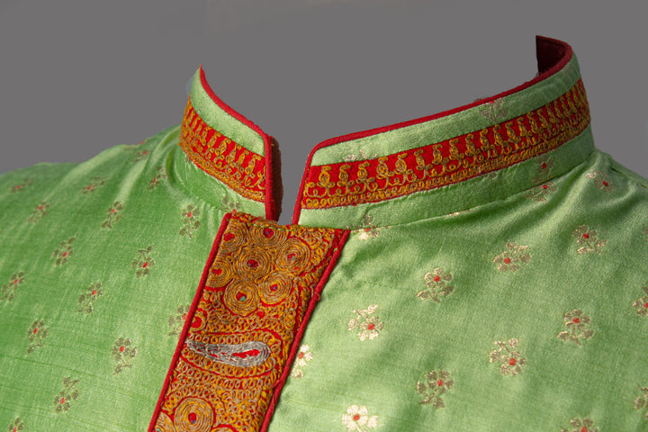 Mint Green Banarasi Silk Kurta for Men | Hand Embroidered Designer Kurta | Luxury Wedding &amp; Festive Wear