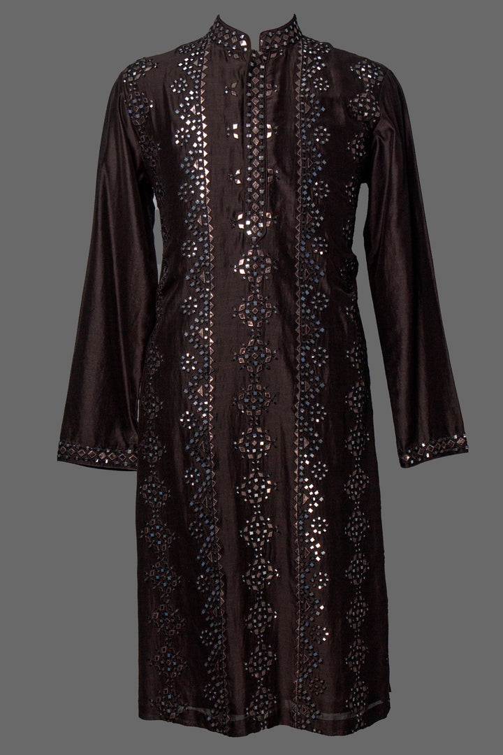 Black Kurta Set with Leather & Mirror Embroidery Detailing