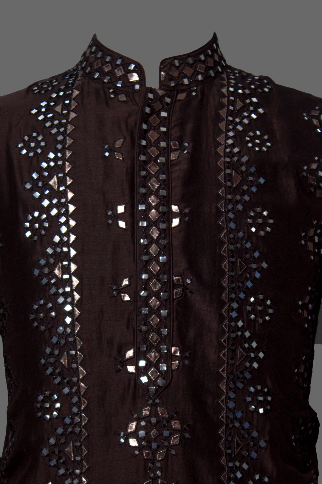 Black Kurta Set with Leather & Mirror Embroidery Detailing