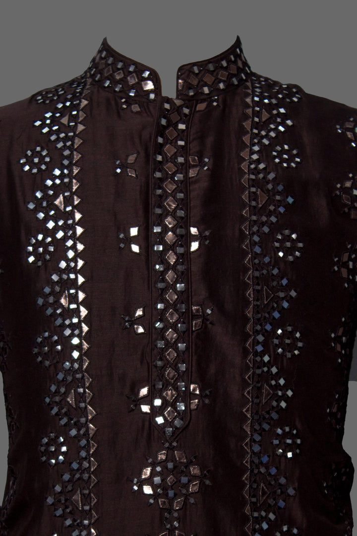 Black Kurta Set with Leather & Mirror Embroidery Detailing