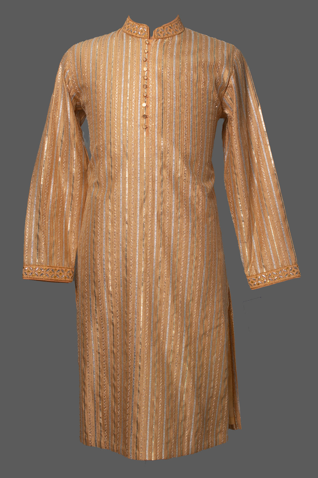 Peach Chanderi Kurta Set with Gota Lines & Hand Embroidery