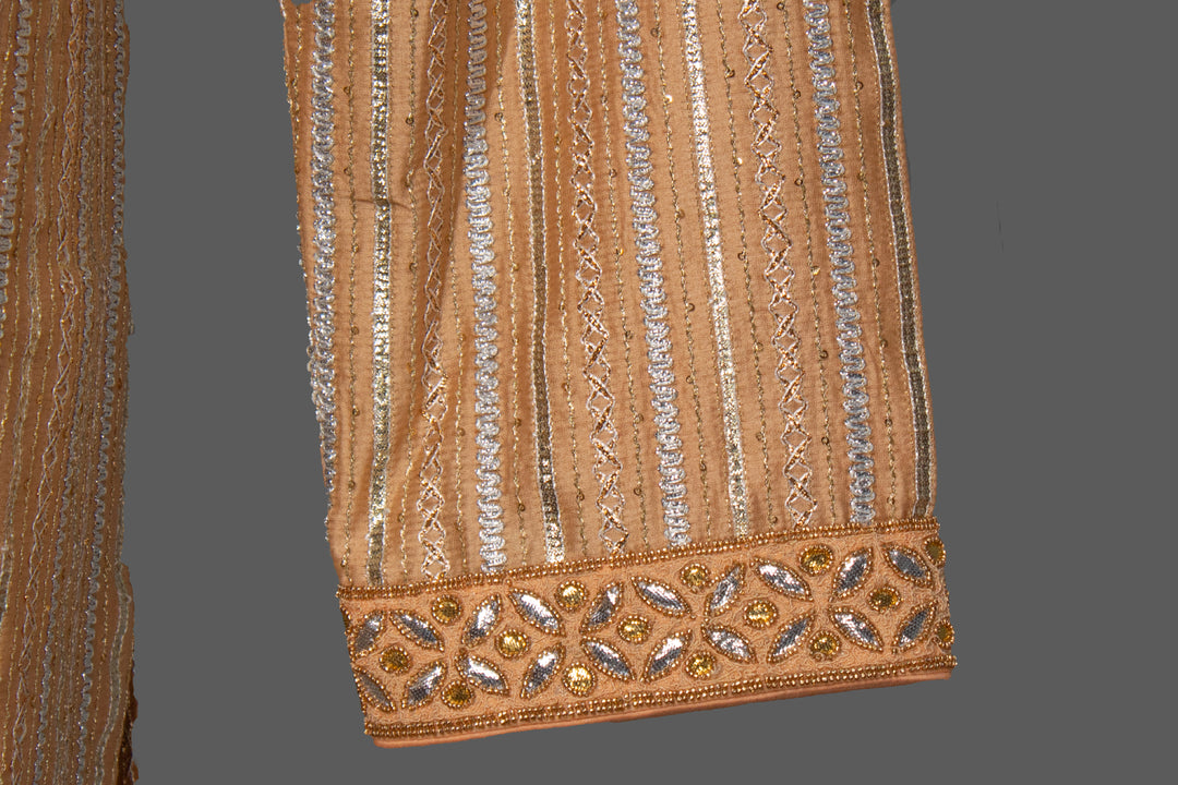 Peach Chanderi Kurta Set with Gota Lines & Hand Embroidery