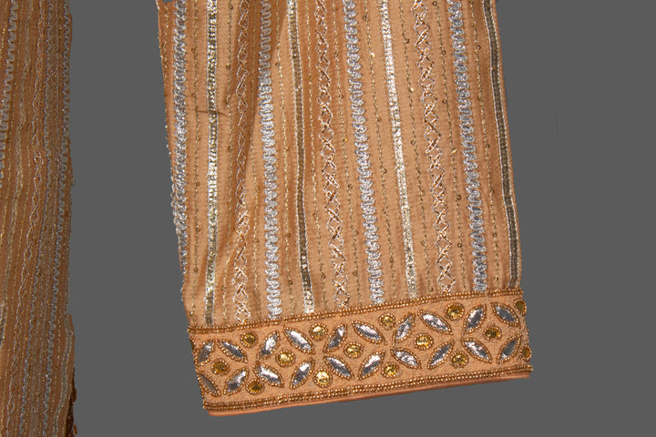 Peach Chanderi Kurta Set with Gota Lines & Hand Embroidery