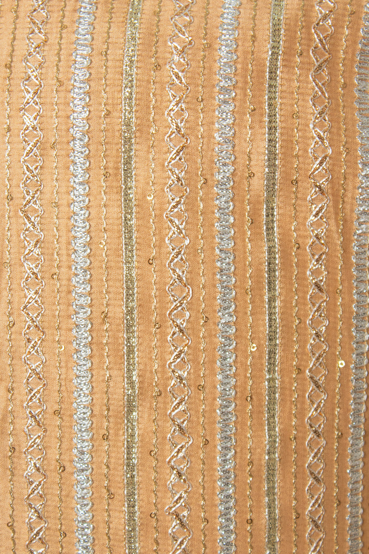 Peach Chanderi Kurta Set with Gota Lines & Hand Embroidery