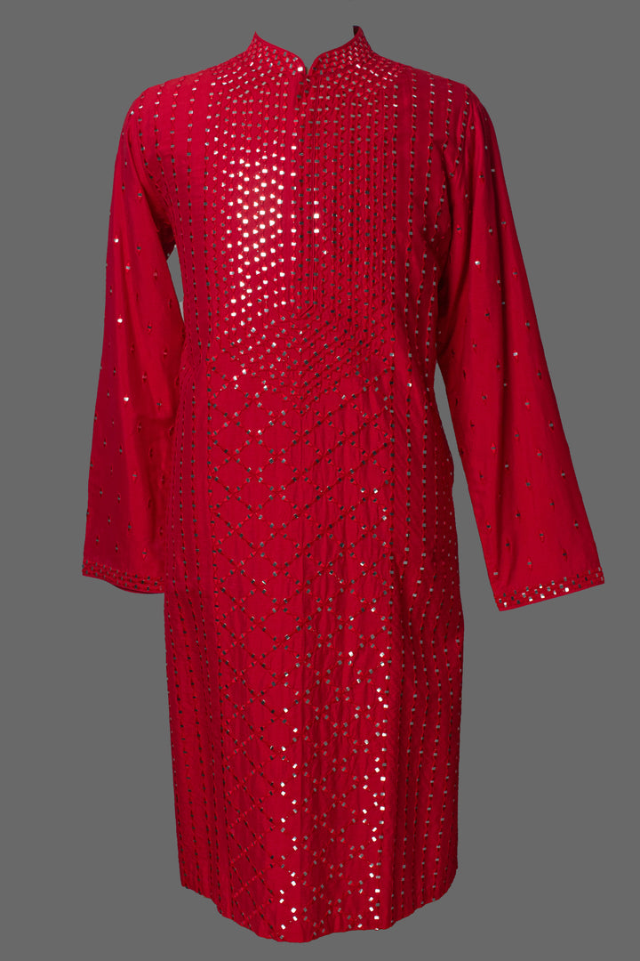 Red Chanderi Kurta Set