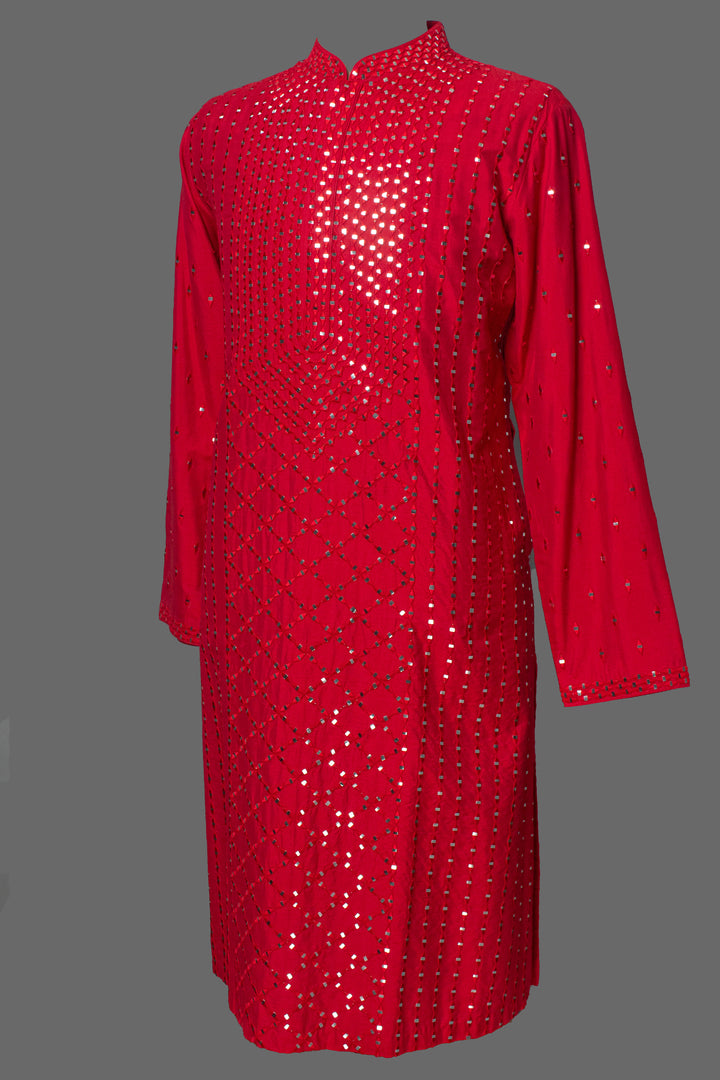 Red Chanderi Kurta Set