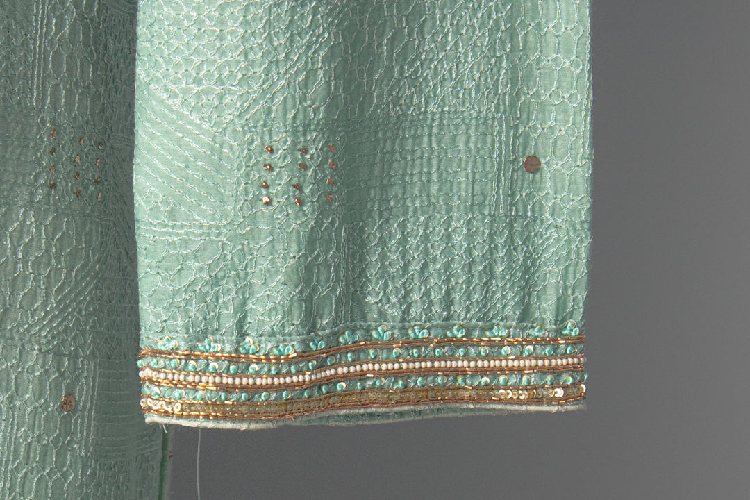 Aqua Shaded Chanderi Kurta Set with Hand Embroidery