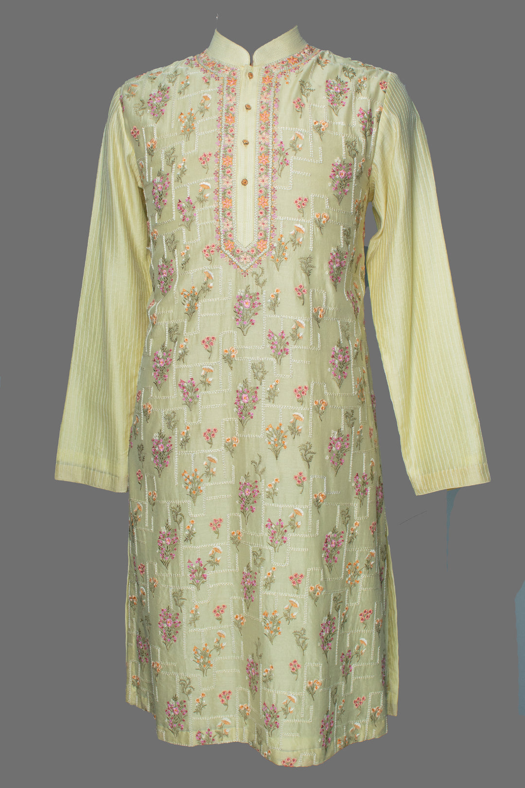 Yellow Chanderi Kurta Set with All-Over Booti Embroidery