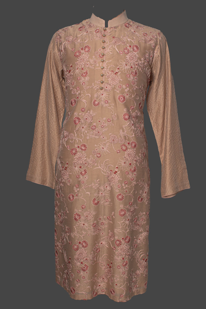 Beige Chanderi Kurta Set with Aari Embroidery