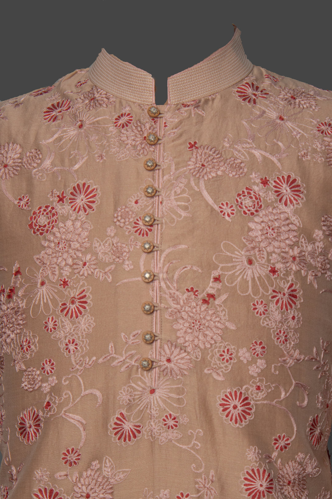 Beige Chanderi Kurta Set with Aari Embroidery