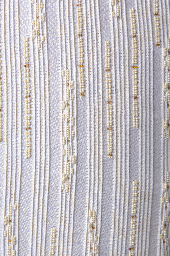 Off-White Cotton Silk Kurta for Men | Hand & Machine Embroidered Pintuck Designer Kurta | Premium Wedding & Festive Wear