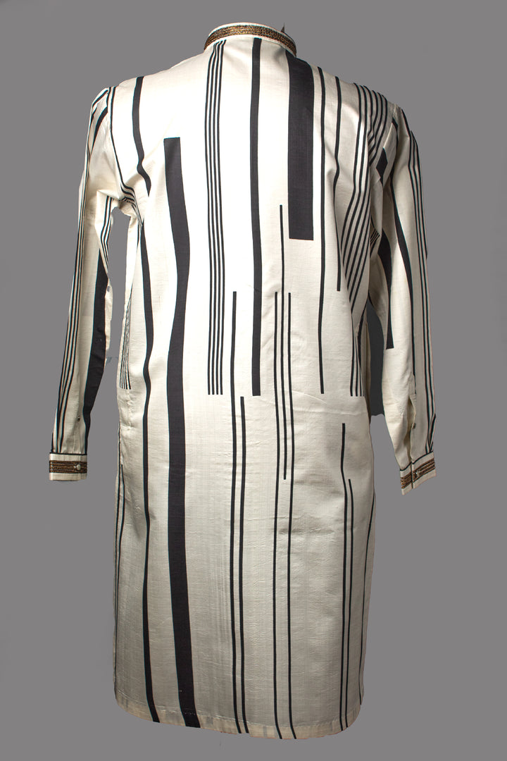 Off-White Silk Kurta for Men | Hand Embroidered &amp; Printed Designer Kurta | Luxury Festive &amp; Wedding Wear