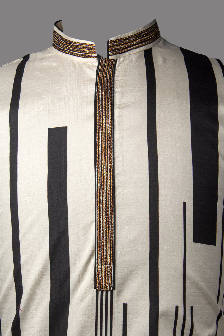 Off-White Silk Kurta for Men | Hand Embroidered &amp; Printed Designer Kurta | Luxury Festive &amp; Wedding Wear