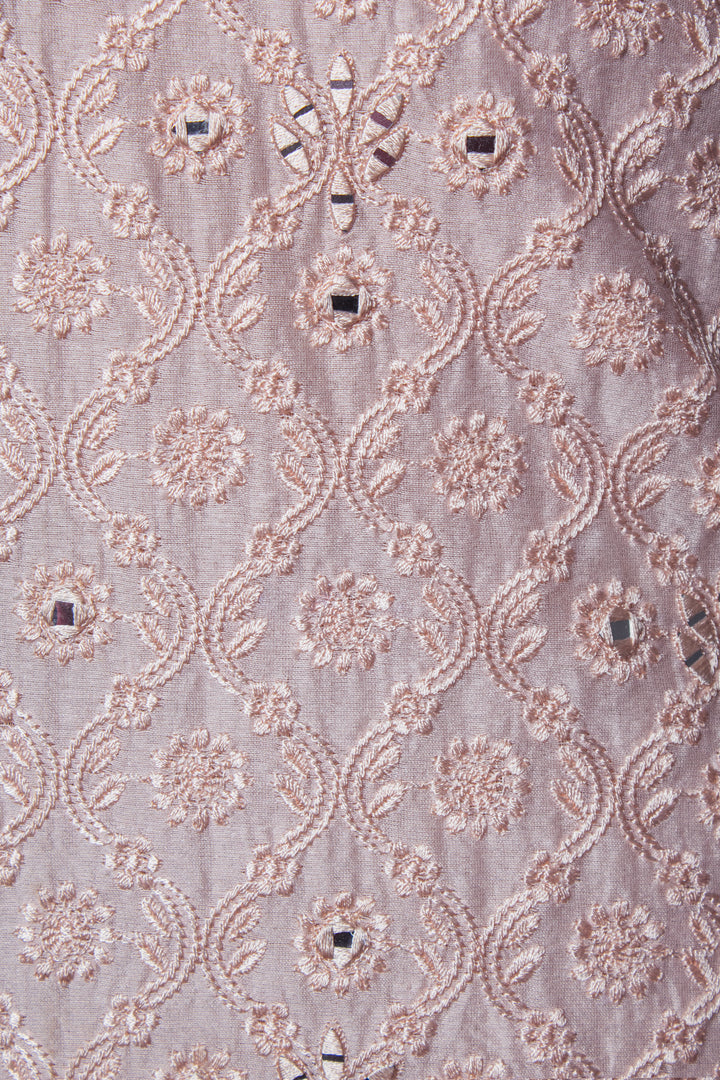 Pink Chanderi Kurta Set with Machine & Mirror Embroidery