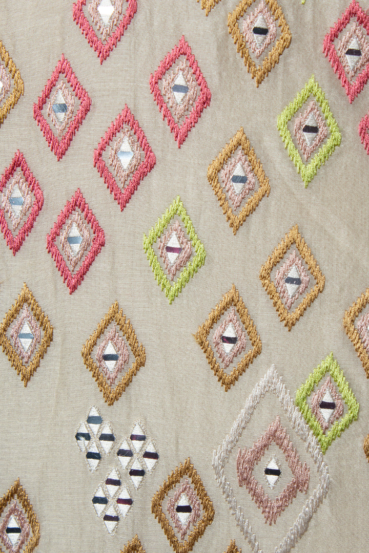 Beige Kurta Set with Mirror & Colorful Thread Embroidery