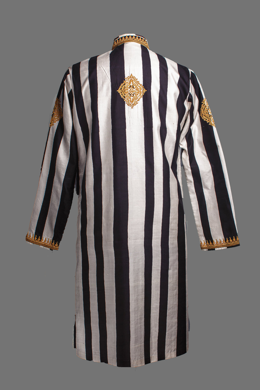 Black & White Printed Silk Kurta Set with Hand & Dori Embroidery