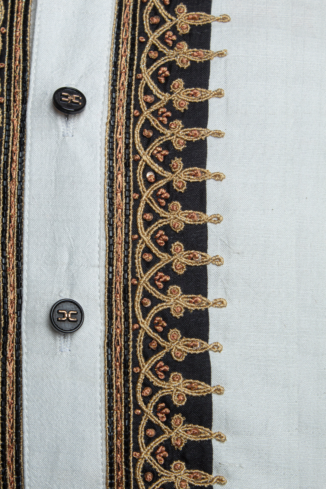 Black & White Printed Silk Kurta Set with Hand & Dori Embroidery