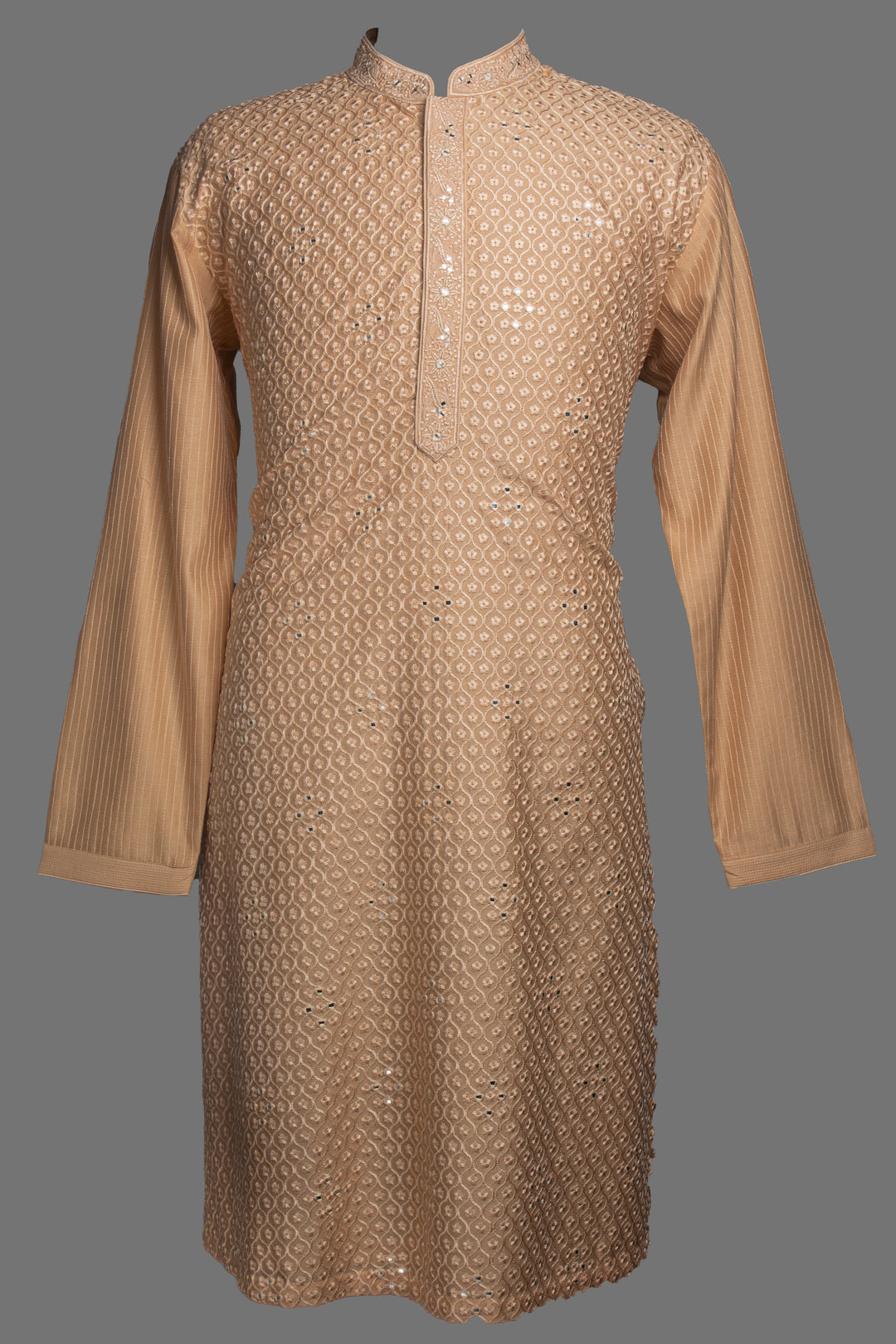 Peach Chanderi Kurta Set with Machine & Mirror Embroidery