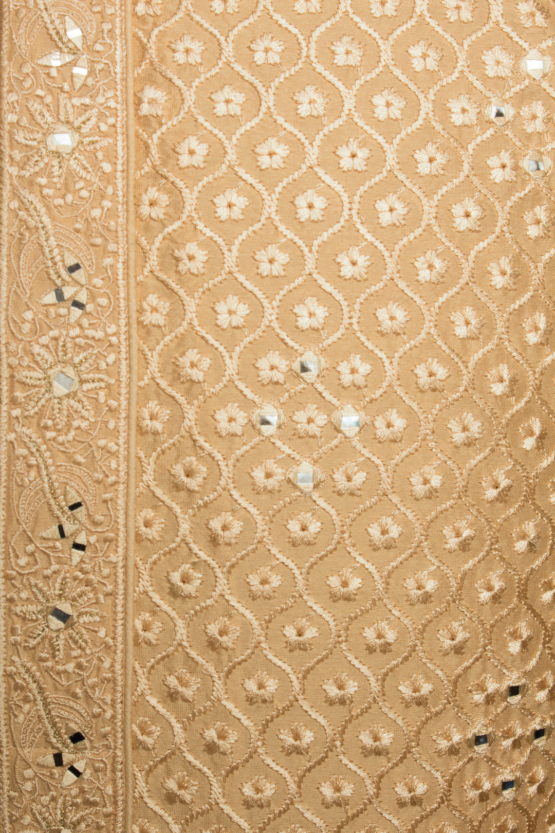 Peach Chanderi Kurta Set with Machine & Mirror Embroidery