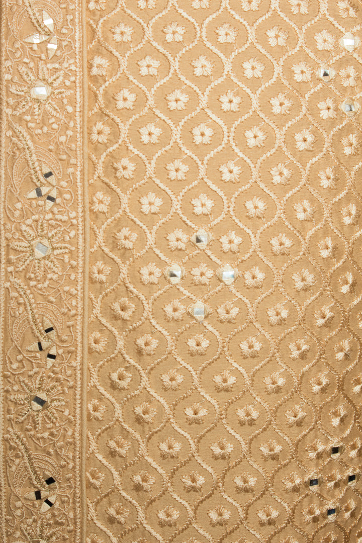 Peach Chanderi Kurta Set with Machine & Mirror Embroidery