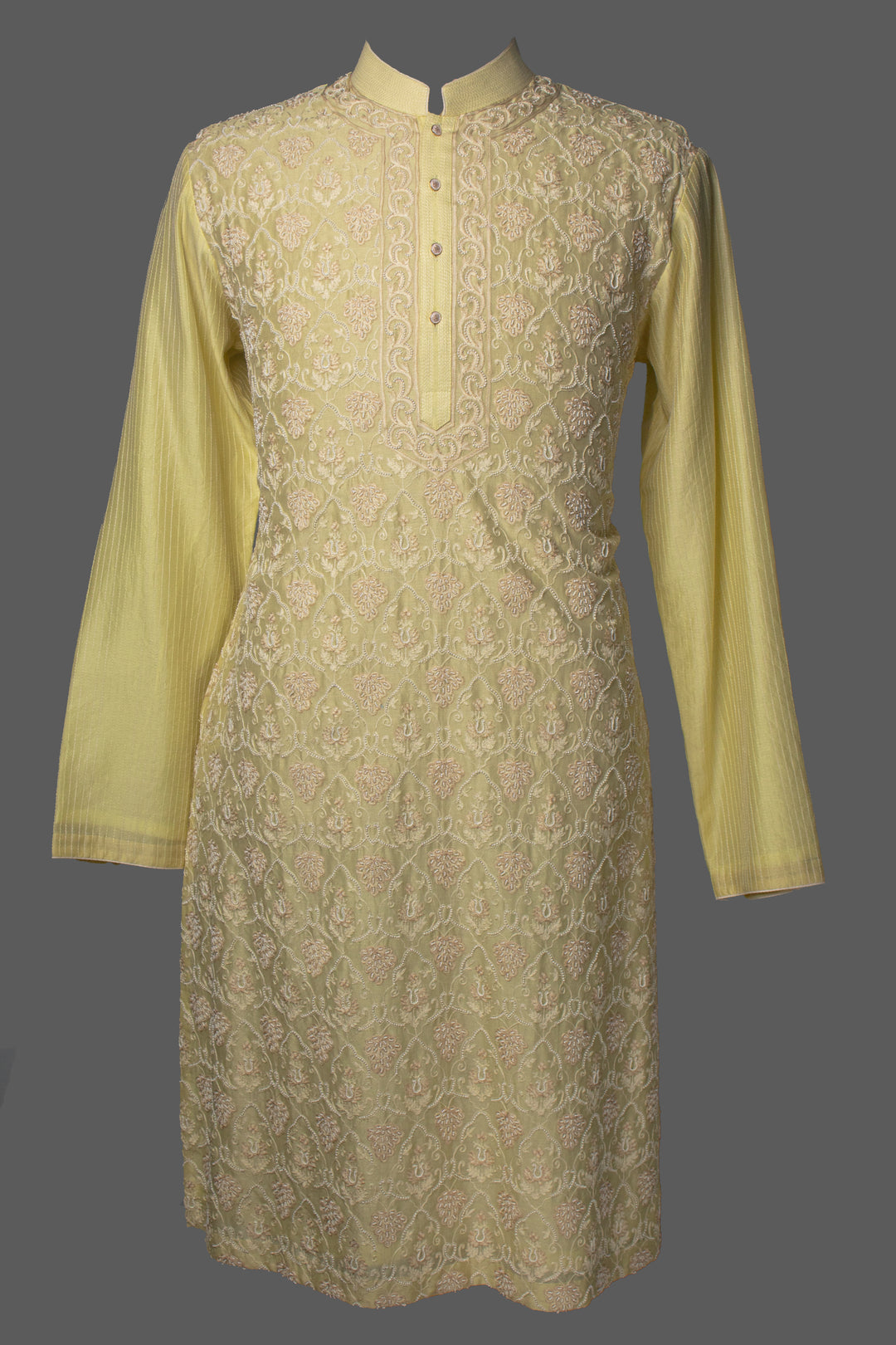 Lemon Yellow Chanderi Kurta Set with Aari & Hand Embroidery